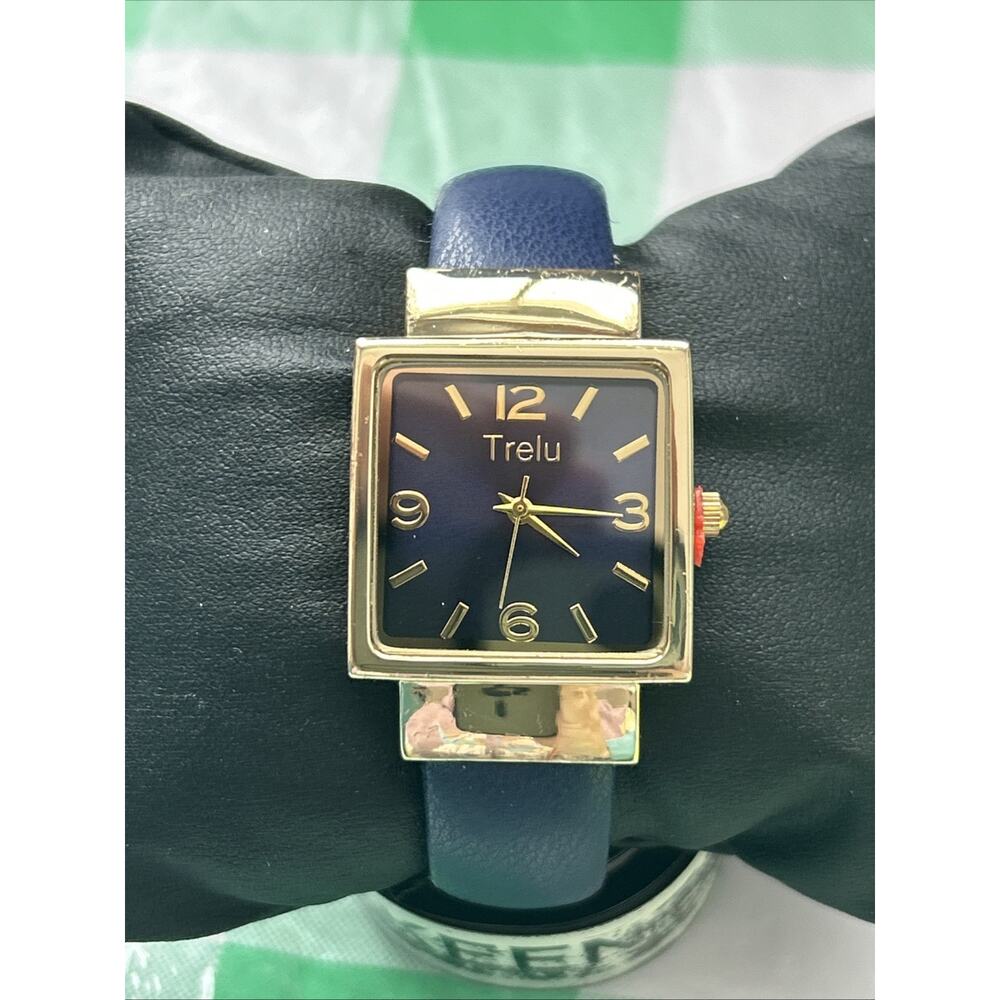 Trelu Gold Tone Blue Band Women’s Cuff Watch